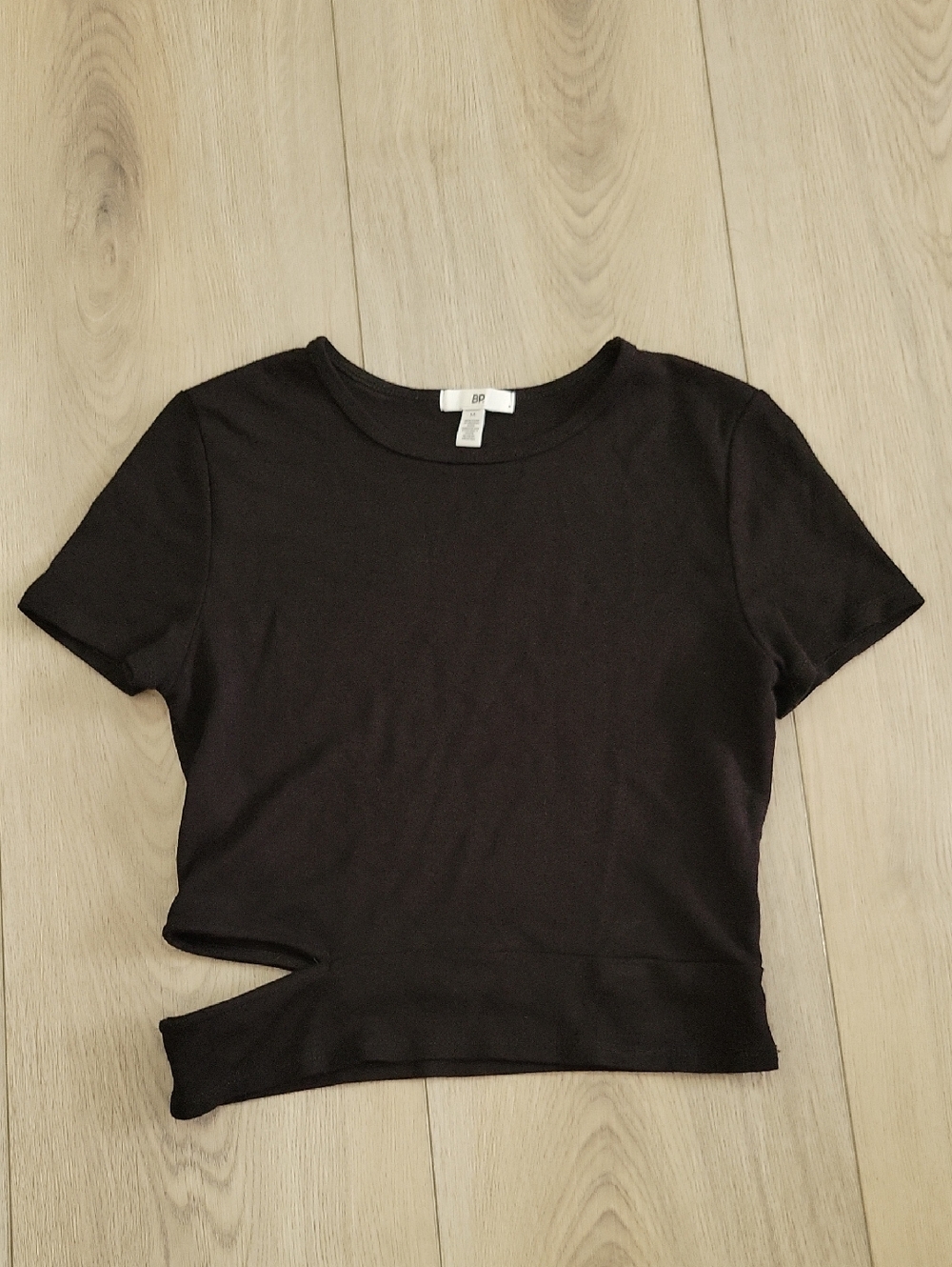 bp Black Short Sleeve Asymmetric Cutout Crop Top